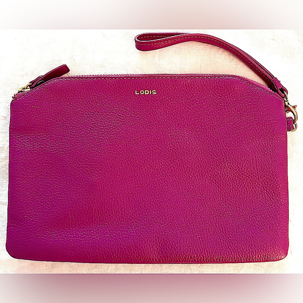 Lodis Fuchsia Leather Wristlet Clutch, Like New